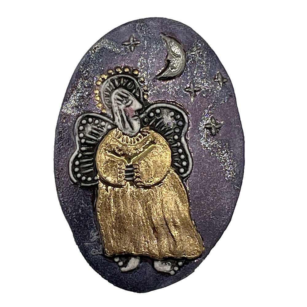 Signed P. Heck Angel Wings Brooch Pin Ceramic Christmas Costume Jewelry